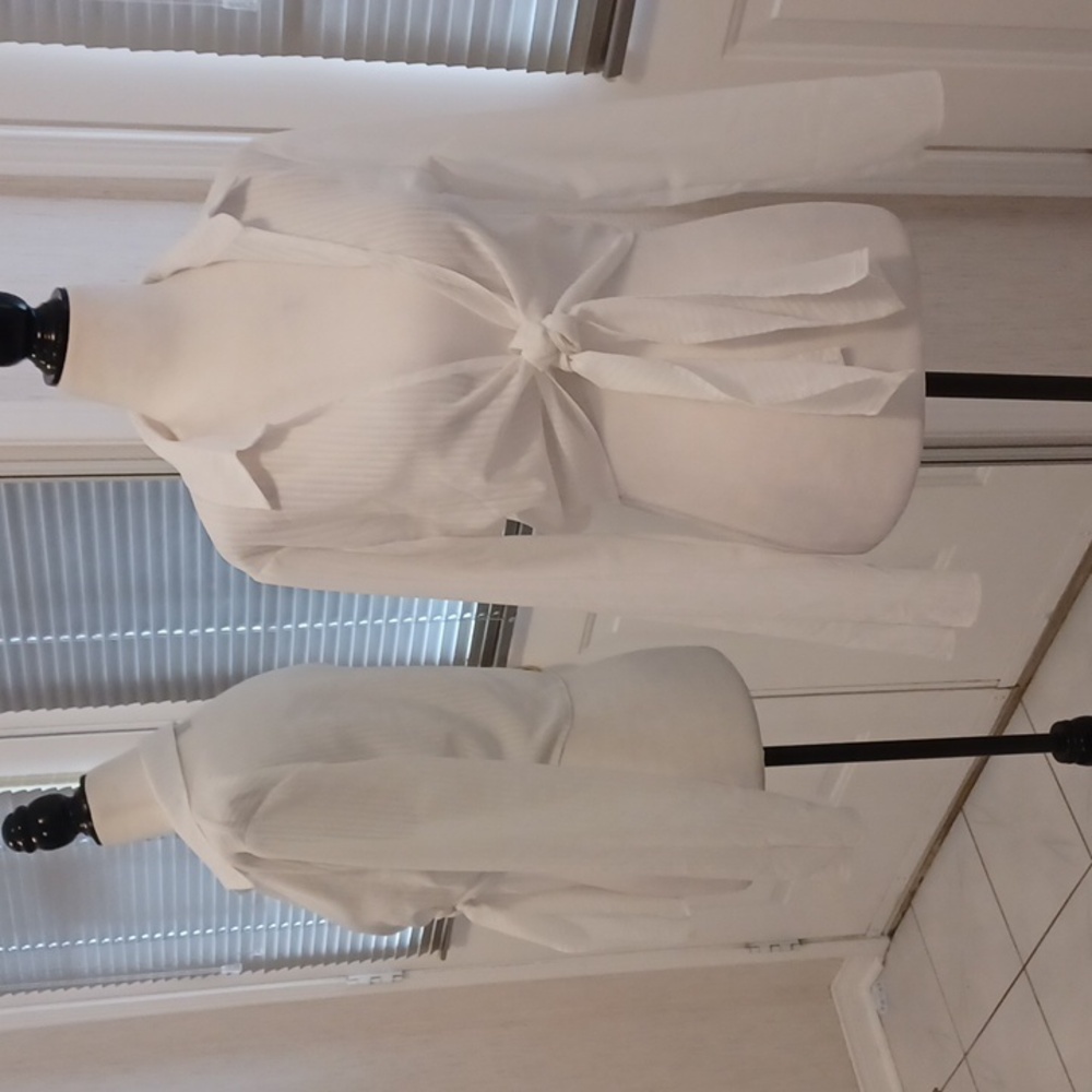 4/$60 Sheer White Open Tie-Up Blouse - Size Small